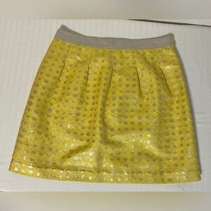 Ann Taylor LOFT Yellow Metallic Polka Dot Pleated Mini Skirt Sz 6 R1